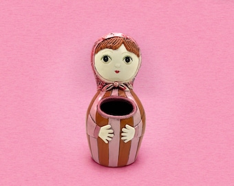 Vintage 1960s Babushka Wall Pocket, Pride Creations, Hand-Painted Japan, Papier-Mâché Folk Art