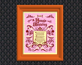 Subversive Scandinavian-Style “House Blessing” Art Print in PINK – Cozy & Chaotic Folk Art Home Decor