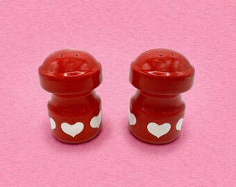 Vintage Wächtersbach Red Heart Salt & Pepper Shakers, Glossy Glaze West Germany, 1974
