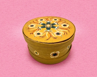 Vintage Norwegian Rosemaling Bentwood Box, Signed Hand-Painted Scandinavian Folk Art Keepsake Storage Container
