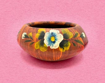 Vintage Mexican Folk Art Planter, Hand-Painted Red Clay Flower Pot, Rustic Floral Pottery, Boho Cottage Decor