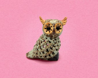 Vintage Horned Owl Tea Light Holder, Ceramic Luminary, Drip Glaze, Woodland Folk Art, Cozy Cottage Decor