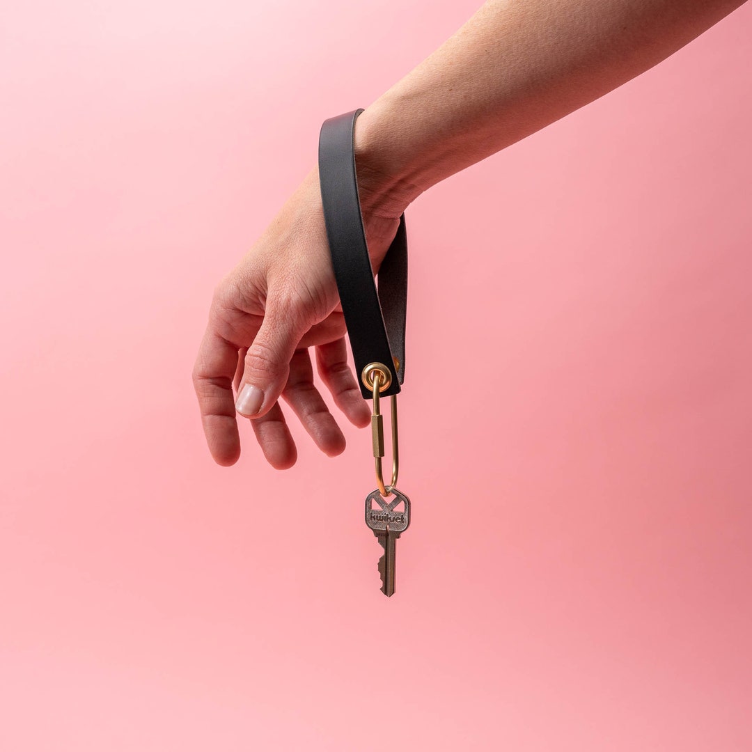 Black Italian Leather Wristlet Keychain With Personalization - Etsy