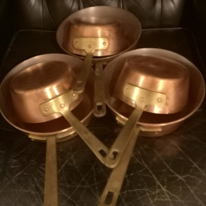 Antique Victorian Copper Pots With Brass Handles