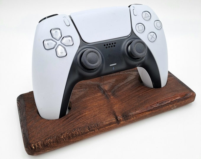 Handmade Gaming Controller Holder Single Stand | Recycled Wood | French Oak Stain | Satin Clear Varnish.