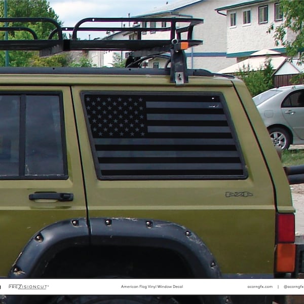 American Flag PrezisionCut® Vinyl Window Decal — Fits 1984-2001 Jeep Cherokee 4 Doors — No Trimming Required