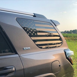 Distressed American Flag PrezisionCut® Vinyl Window Decal — Fits 1996-2023 Toyota 4Runners — No Trimming Required