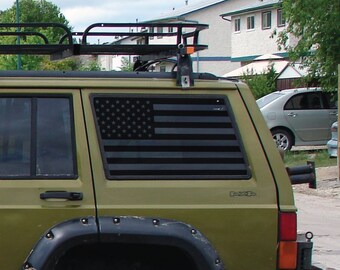 American Flag PrezisionCut® Jeep Cherokee XJ (4-Door) Vinyl Window Decal – No Vinyl Trimming Required