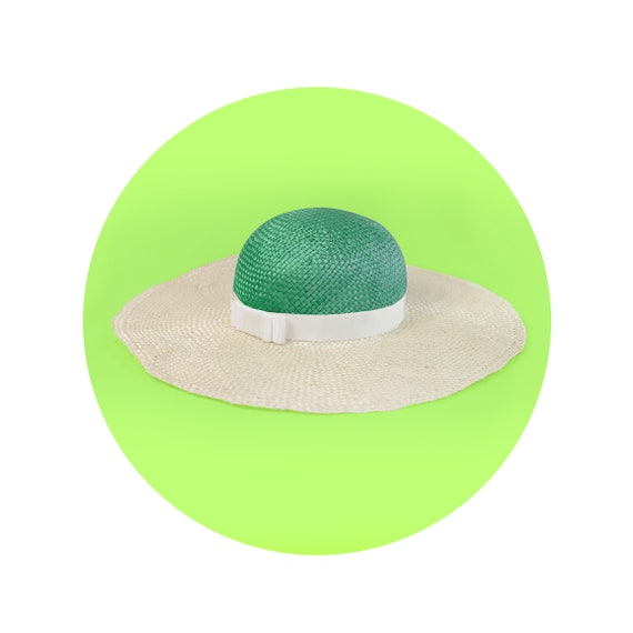 Green Wide Brim Straw Hat Cottagecore 