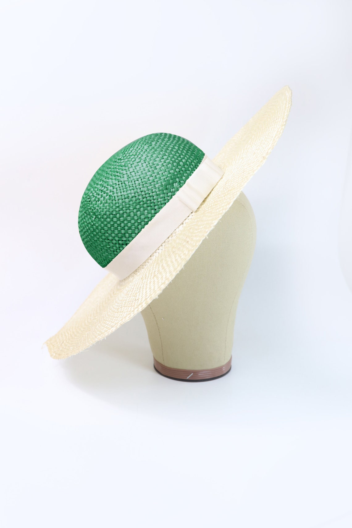 Green Wide Brim Straw Hat Cottagecore Summer Straw Hat Etsy