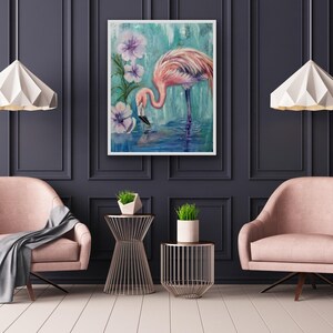 Flamingo Canvas Art Print, Framed Flamingo Painting, Flamingo Decor, Flamingo Print, Flamingo Lover Gift