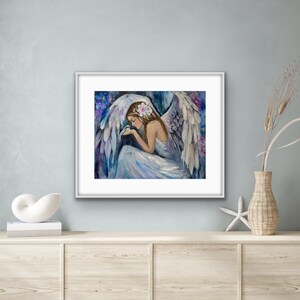 Angel Fine Art Print The Visitor, Matted Print,  Angel Painting, Angel Art, Spiritual, Angel Gift, Ready To Ship