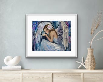 Angel Fine Art Matted Print: "The Visitor" Spiritual Painting