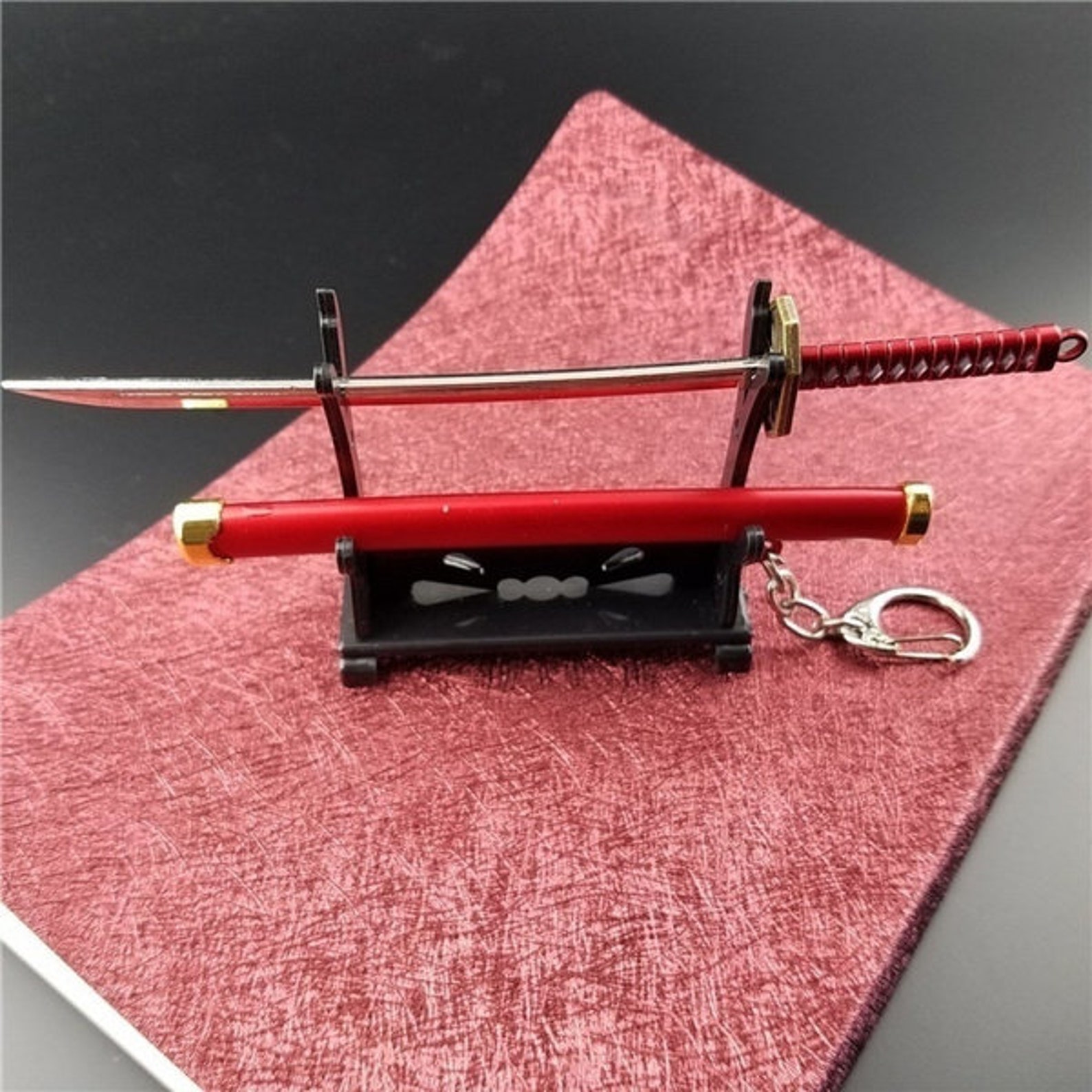 Mini Katana Sword Knife Keychain and Stand Anime Ninja Etsy