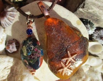 Beautiful ocean tumbled seaglass jasper,granite agate,garnet epoxied and triple glazed
