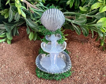 Handmade Miniature Fairy Garden Fountain: Moss & Shell Decor