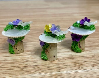 Handmade Miniature Shell Bird Bath: Fairy Garden Decor