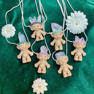 Crystal troll necklace, lucky troll necklace, vintage troll necklace, 925 sterling silver, fun necklace, troll doll pendant, Russ troll doll