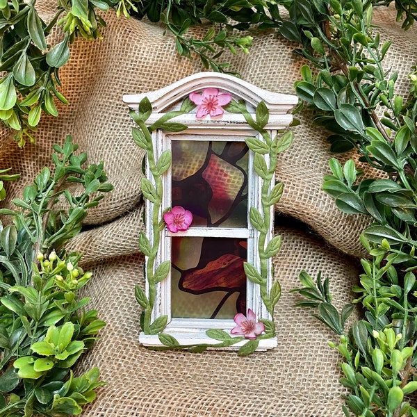 Fairy garden window, fairy tree window, miniature stained glass window, mini fairy garden accessories, fairy tree door, fairy window, cute