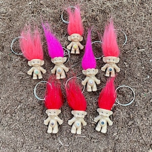 Vintage troll keychains, lucky trolls, mini troll doll, vintage troll doll, troll keychain, troll keyring, birthstone troll, birthstone gift