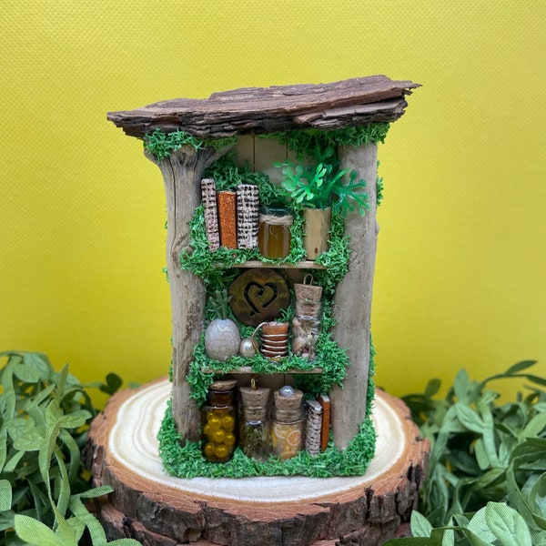 Handmade Fairy Garden Shelf: Miniature Bookshelf Furniture