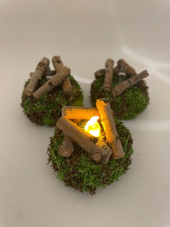 Fairy Garden Fire Pit: Mossy Tea Light, Miniature Outdoor Light