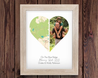 Framed Location Love Map Heart Shape Rustic Picture Frame, Custom Personalized Gift for Boyfriend Girlfriend, Wedding Anniversary Present