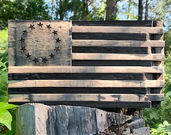 Bourbon Barrel Daube handgemachte amerikanische Flagge, rustikale Americana Wohnkultur Desktop Display, Vaterländische Wandkunst, kundenspezifische personalisierte Plakette