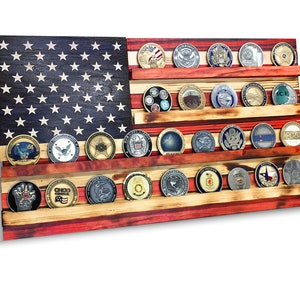 Handmade American Flag Challenge Coin Hanging Wall Display Rack