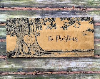 Family Name Signage Custom Wood Carving, Valentines Day Gift, Personalized Plaque, Carved In Tree, Rustic Wedding Anniversary Present
