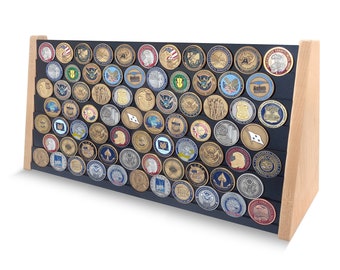 Upright Challenge Coin Display, Vertical Table Desk Top Coin Rack, Coins Fully Visible, Military Service Retirement Gift