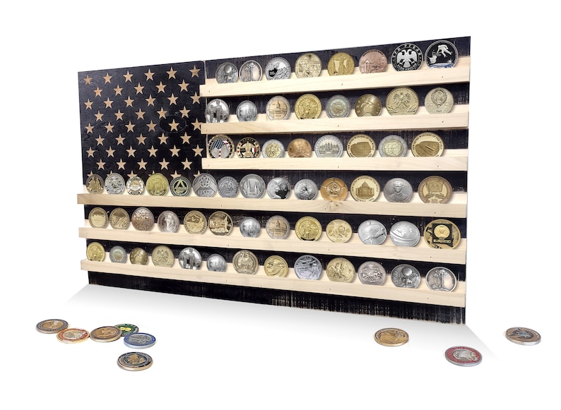 Handmade American Flag Challenge Coin Hanging Wall Display Rack Black ...