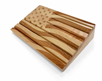 Custom Engraved American Flag Challenge Coin Table Top Display Rack With Personalization
