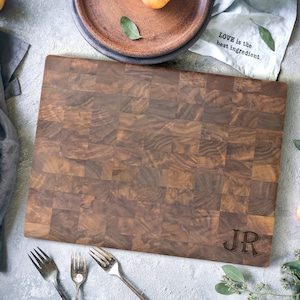 Custom Engraved Walnut End Grain Butcher Block Cutting Board With Monogram Personalized Initial, Gift for Housewarming Wedding Holiday Chef