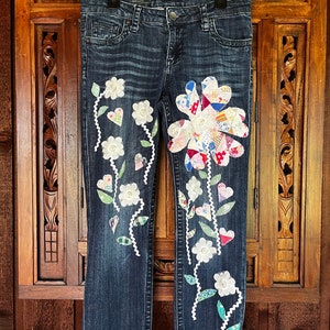 Sunflower High Waist Relaxed Jeans Summer Hippie Straight Wide Leg Flower  Pants
