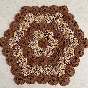 Antique/Vintage Hexagon shaped yo-yo quilt piece. D