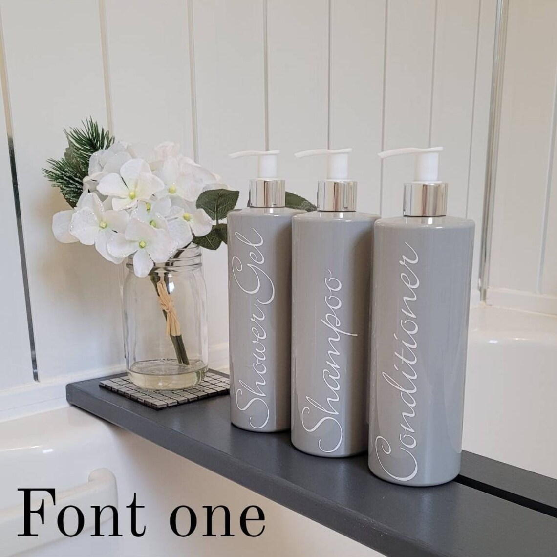 Grey SINGLE personalised reusable shampoo bottles. Bathroom Etsy