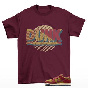 Sunset Dunk SB Low Dark Team Red Olive Flak Matching Sneaker Tee Shirt Maroon