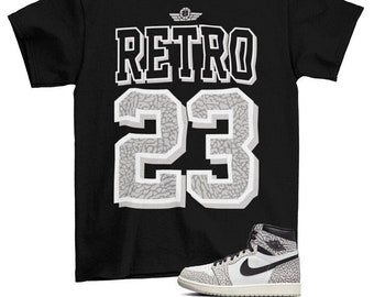 Retro 23 Jordan 1 Retro High OG White Cement Elephant Print Sneaker T-shirt assorti