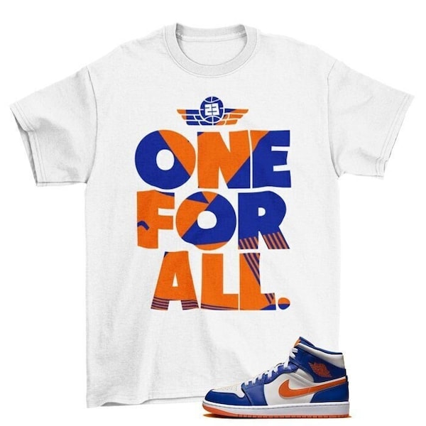 One For All Air Jordan 1 Mid Game Royal Rush Orange Sneaker Matching Tee Shirt