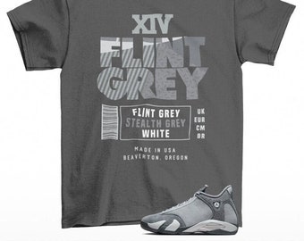 Sneaker Label Jordan 14 Flint Grey Sneaker Matching Tee Shirt