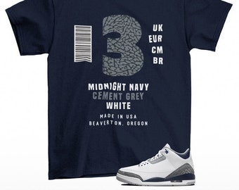 Sneaker Label Jordan 3 White Midnight Navy Sneaker Matching Tee Shirt