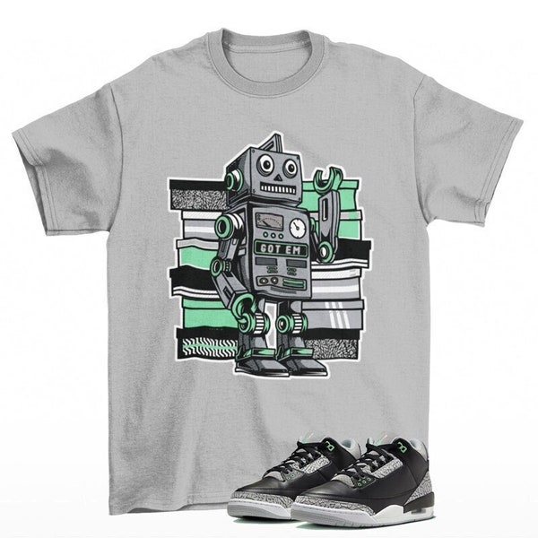 Sneaker Bot Jordan 3 Retro Green Glow Sneaker Matching Tee Shirt