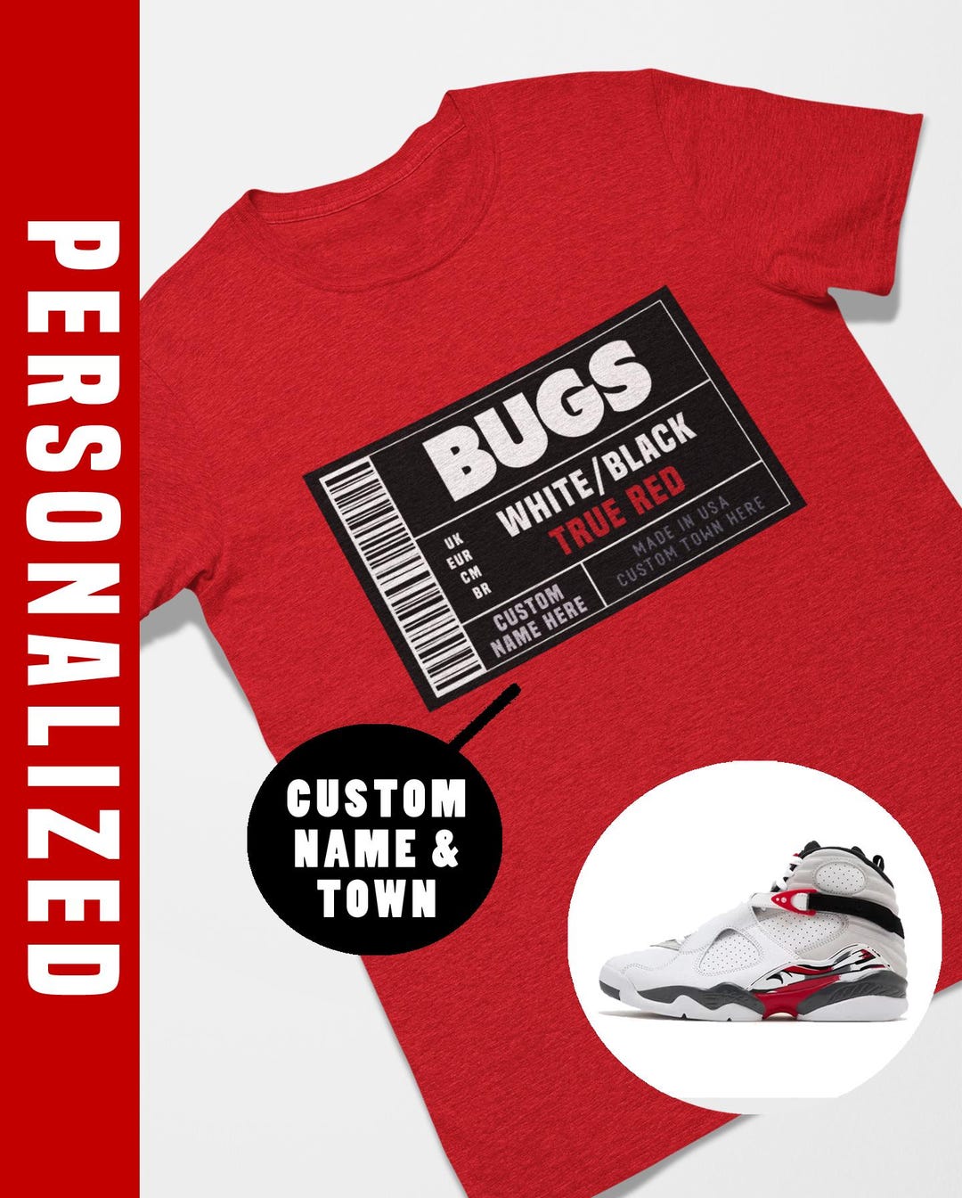 Custom Jordan Back Tags Custom Sneaker Label Jordan 8 Bugs Matching Sneaker Tee Shirt - Etsy