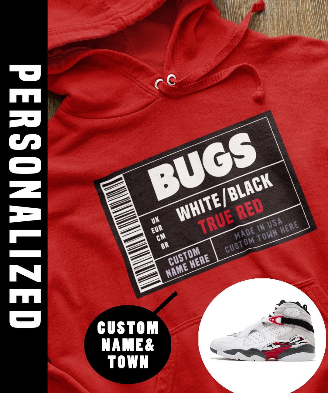 Custom Jordan Back Tags Custom Sneaker Label Jordan 8 Bugs Matching Sneaker Hoodie - Etsy