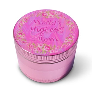 Grinder Herb Grinder Worlds Highest Mom 4 Part 2.5” x 1.75” Aluminum Girly Pink Mom Grinder