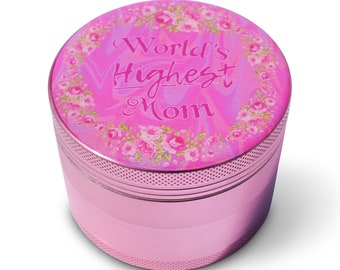 Grinder Herb Grinder Worlds Highest Mom 4 Part 2.5” x 1.75” Aluminum Girly Pink Mom Grinder