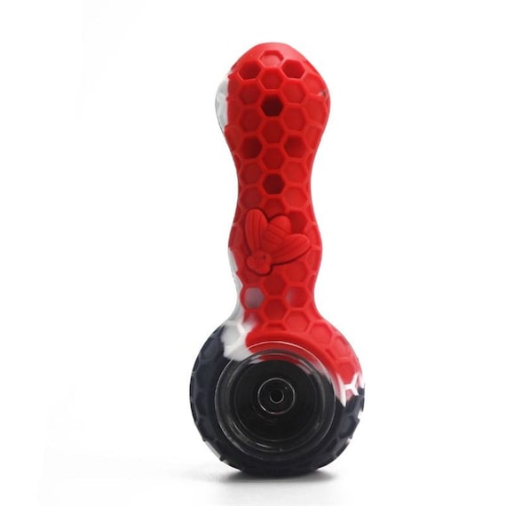 2-Pack Portable Honeycomb Silicone Pipe With Glass Bowl & Cap - Random Assorted Colors