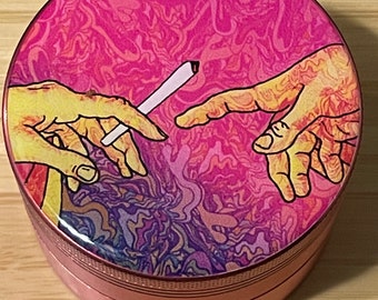Grinder Herb Grinder Girly Pink 2.5” x 1.75” Aluminum Creation Of Adam Famous Oil Painting Grinder 4 Part Grinder