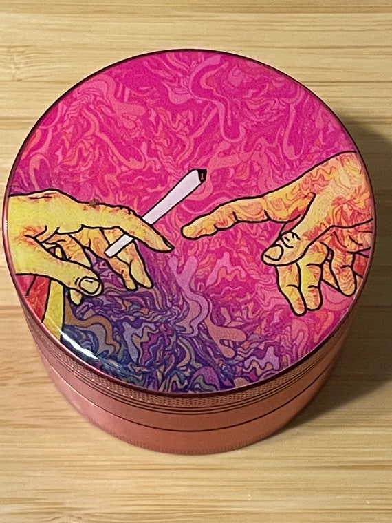 Grinder Herb Grinder Girly Pink 2.5” x 1.75” Aluminum Creation Of Adam Famous Oil Painting Grinder 4 Part Grinder
